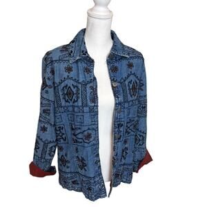 Chico’s Beaded Denim Jacket Blue Statement Indie Sleaze Sz 1 or M Vintage